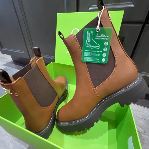 NEW IN BOX $180 Sam Edelman Waterproof Laguna  Chelsea Boot Tawny Brown 8.5 - Picture 1 of 5